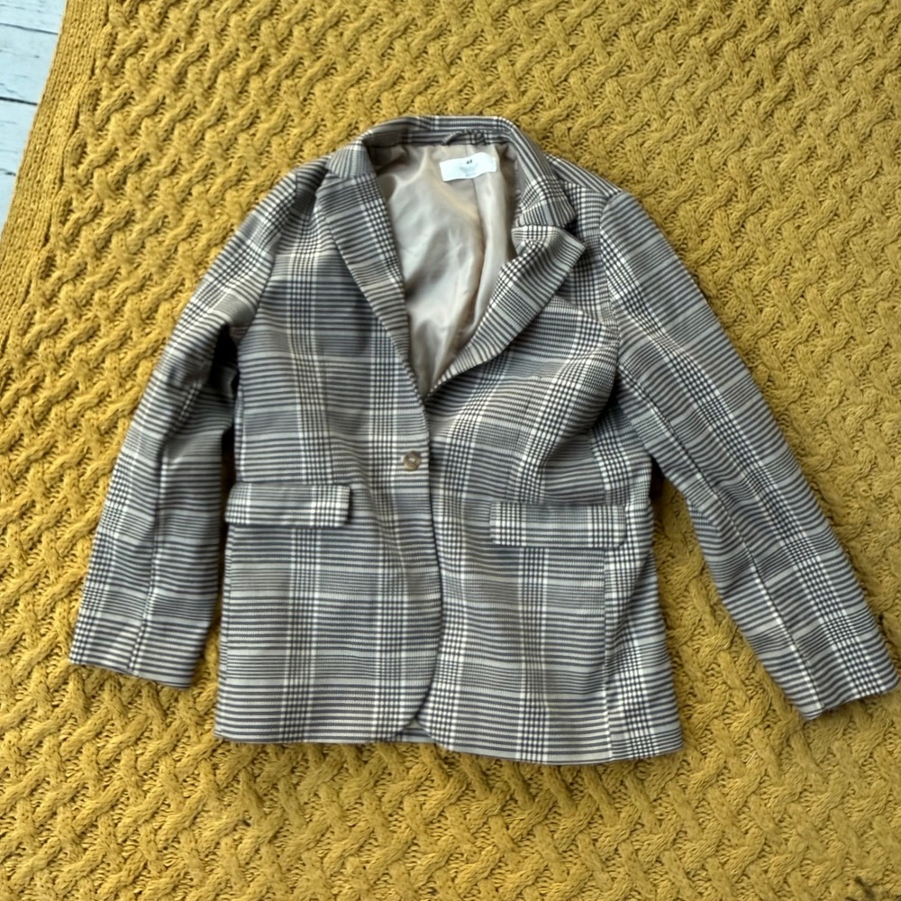 HM Kids Girls Plaid Blazer Jacket Brown Tan Glen Check Size 12 Single Button